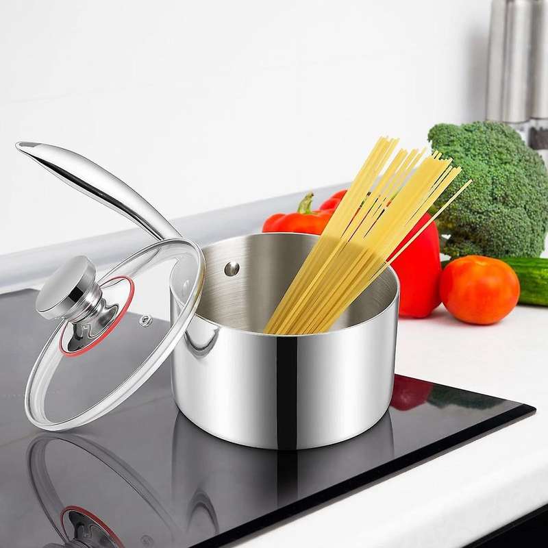1 Qt Saucepan, Stainless Steel Milk Sauce Pan with Glass Lid, Kitchen Induction Cookware for Cooking
