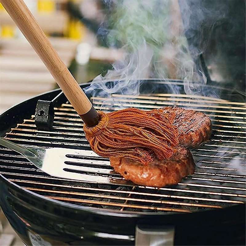 1 Set Bbq Mop 18.3 Inch Bbq Mop Brush Grill Brush Wooden Long Handle Grill Brush for Sauce Bbq Smoki