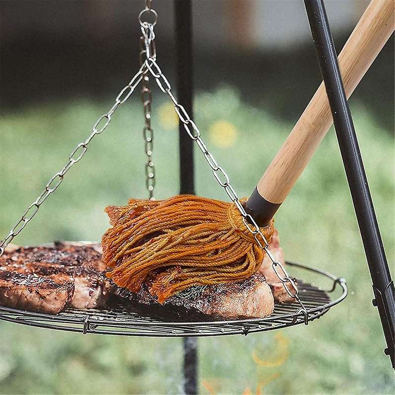 1 Set Bbq Mop 18.3 Inch Bbq Mop Brush Grill Brush Wooden Long Handle Grill Brush for Sauce Bbq Smoki