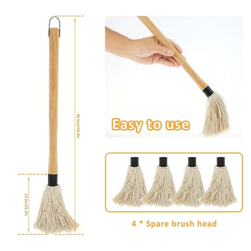 1 Set Bbq Mop 18.3 Inch Bbq Mop Brush Grill Brush Wooden Long Handle Grill Brush for Sauce Bbq Smoki
