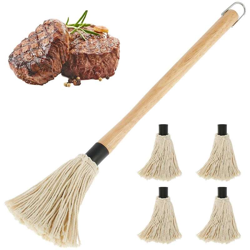 1 Set Bbq Mop 18.3 Inch Bbq Mop Brush Grill Brush Wooden Long Handle Grill Brush for Sauce Bbq Smoki