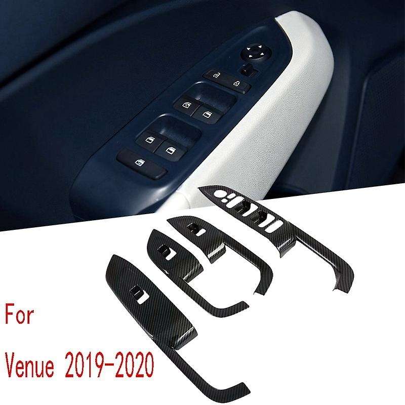 1 Set Carbon Fiber Interior Door Armrest Window Lift Switch Panel Cover Trim for Venue 2019-2020