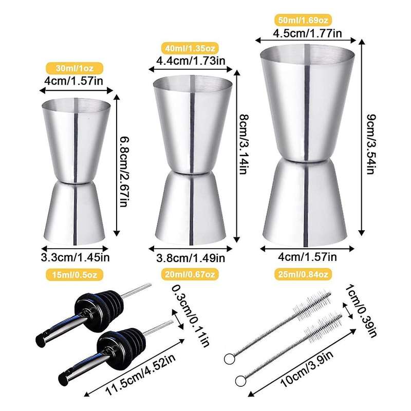 1 Set Cocktail Measuring Cups Stainless Steel Bar Measure 3/4/5cl Small Jigger with Inner Scaling D