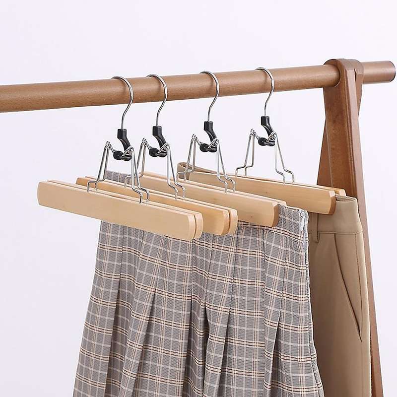 1 Set of 10 Multifunction Wooden Pants Hanger Rack Anti Slip Felt Hook Skirt Hangers Trouser Clamp H