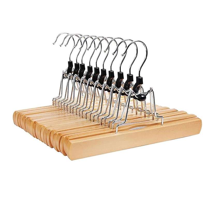 1 Set of 10 Multifunction Wooden Pants Hanger Rack Anti Slip Felt Hook Skirt Hangers Trouser Clamp H