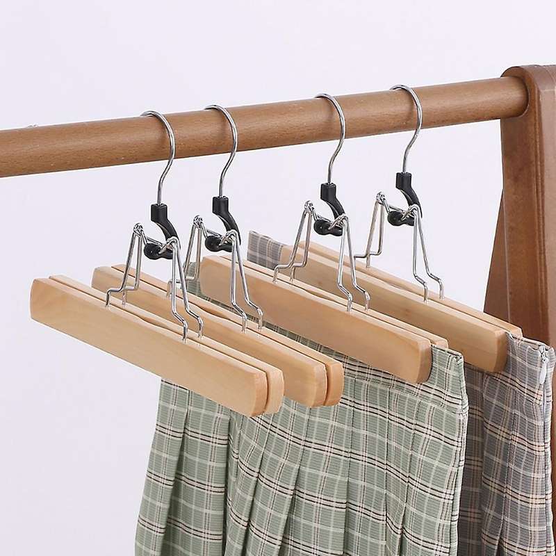 1 Set of 10 Multifunction Wooden Pants Hanger Rack Anti Slip Felt Hook Skirt Hangers Trouser Clamp H