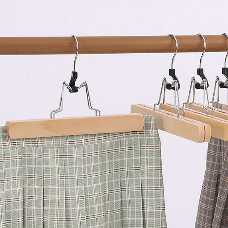 1 Set of 10 Multifunction Wooden Pants Hanger Rack Anti Slip Felt Hook Skirt Hangers Trouser Clamp H