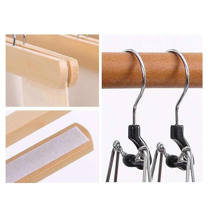 1 Set of 10 Multifunction Wooden Pants Hanger Rack Anti Slip Felt Hook Skirt Hangers Trouser Clamp H