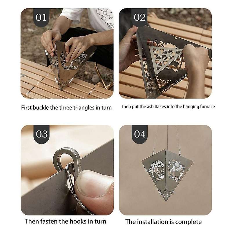1 Set Outdoor Triple-cornered Burning Stainless Steel Bonfire Wood Stove for Camping Triple-cornered