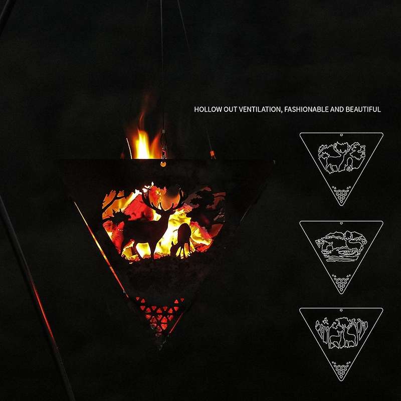 1 Set Outdoor Triple-cornered Burning Stainless Steel Bonfire Wood Stove for Camping Triple-cornered