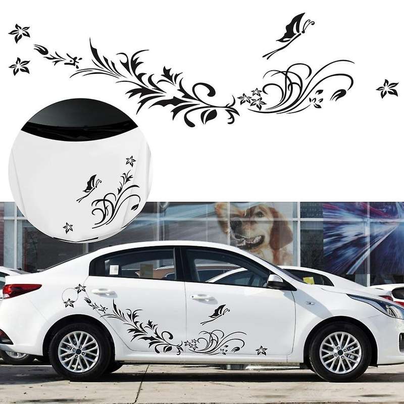 1 Set/3 Pcs Black Natural Flower Vine Dragonfly Image Car Decal Vinyl Side Body Stickers Reflective
