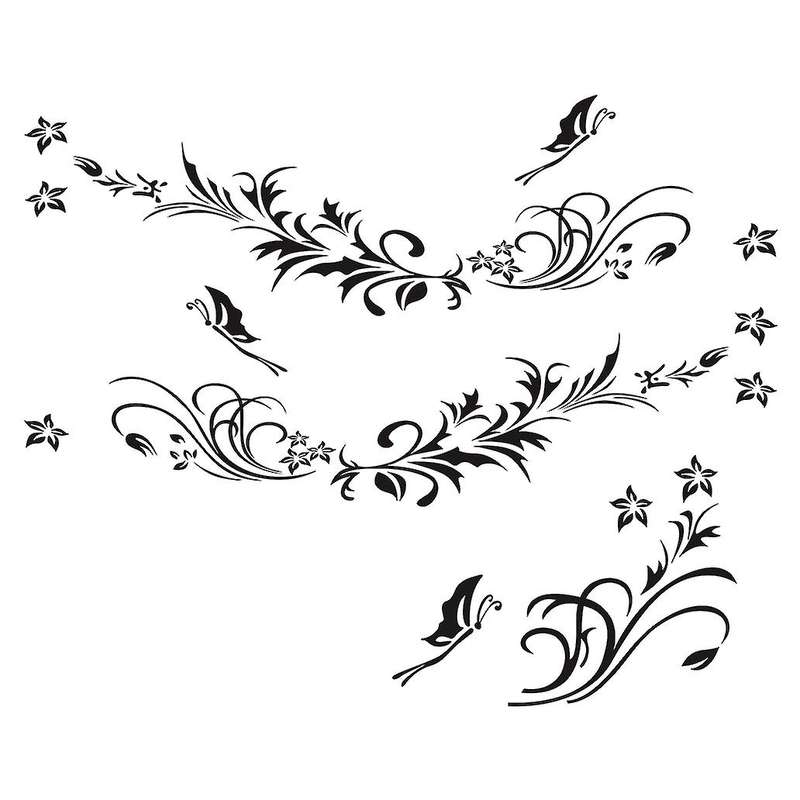 1 Set/3 Pcs Black Natural Flower Vine Dragonfly Image Car Decal Vinyl Side Body Stickers Reflective