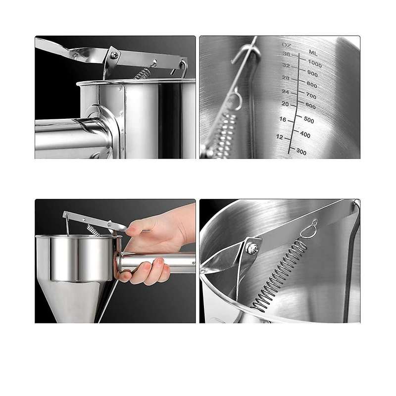 1 Stainless Steel Baking Funnel Pancake Dough Dispenser + Fixed Stand with Dough Collector