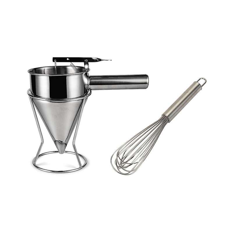 1 Stainless Steel Baking Funnel Pancake Dough Dispenser + Fixed Stand with Dough Collector
