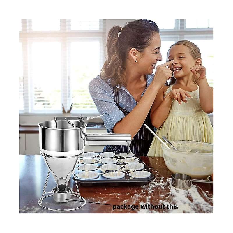 1 Stainless Steel Baking Funnel Pancake Dough Dispenser + Fixed Stand with Dough Collector