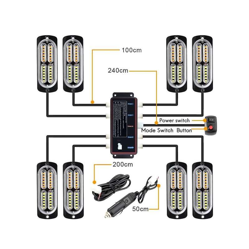1 Tow 8 In Warning Lights Strobe Side Lights Grille Lights Yellow