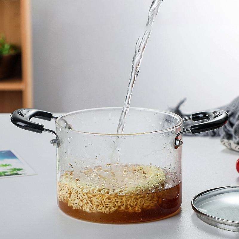 1.2L Soup Pot Health Pot Kitchen Fire Explosion Proof Transparent Glass Pot Double Handle High Boros