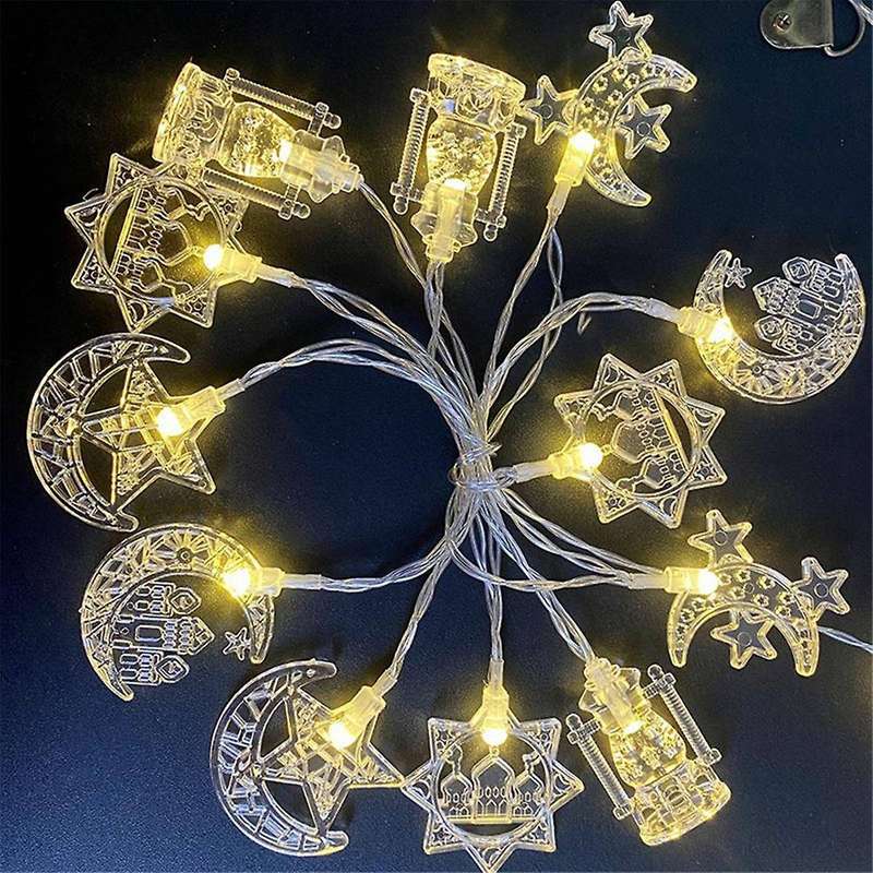1.5M 10LED EID Mubarak LED String Lights Islam Muslim Festival Party Moon Star Castle Lantern Ramada