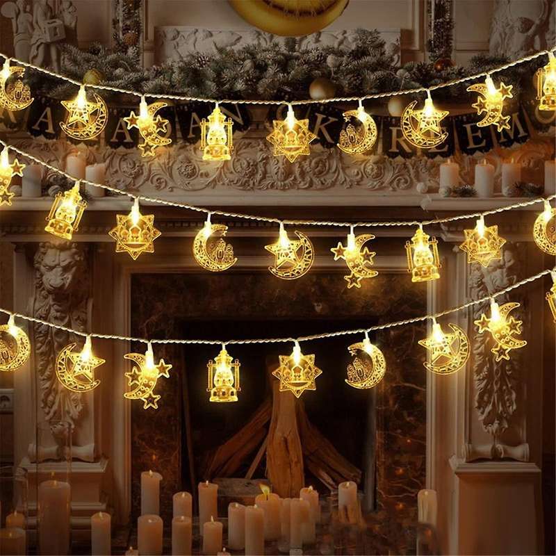 1.5M 10LED EID Mubarak LED String Lights Islam Muslim Festival Party Moon Star Castle Lantern Ramada