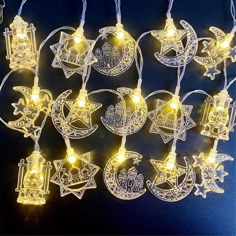 1.5M 10LED EID Mubarak LED String Lights Islam Muslim Festival Party Moon Star Castle Lantern Ramada