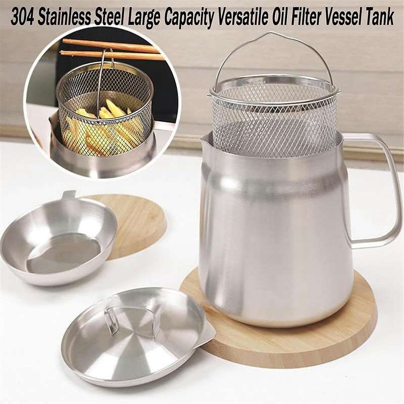 1.5L 304 Stainless Steel Versatile Oil Filter Tank Stainless Steel Oil Filter Pot Multi-Functional O