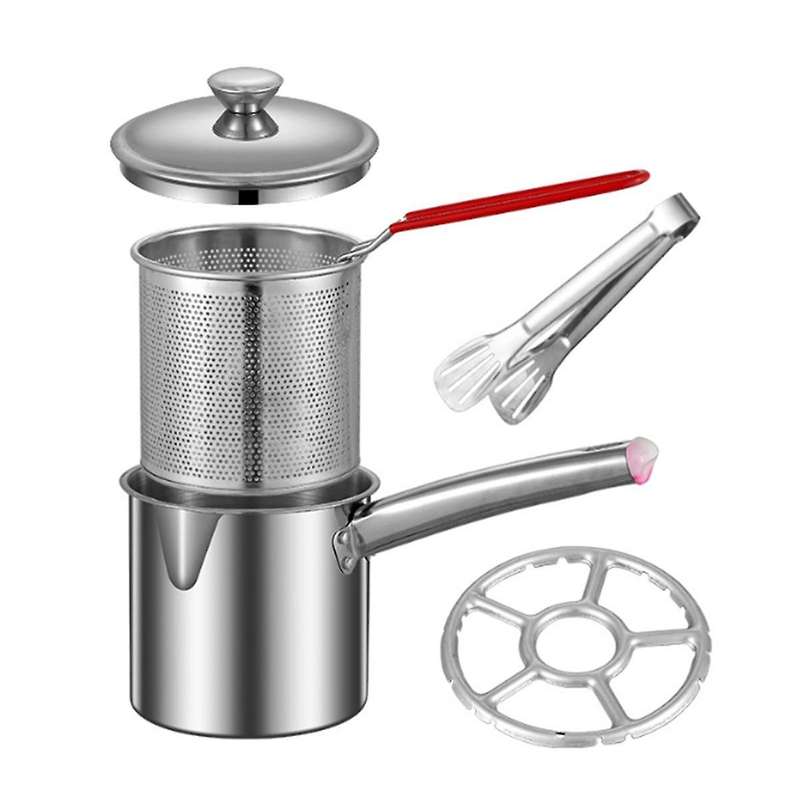 1.8L Deep Fryer Pot, Small Fryer Pot, Multipurpose Stainless Steel Baskets, Deep Fryer, Cooking Pot