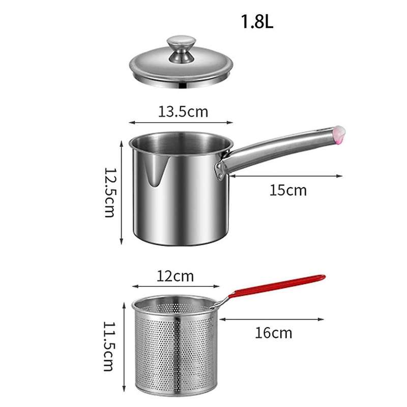 1.8L Deep Fryer Pot, Small Fryer Pot, Multipurpose Stainless Steel Baskets, Deep Fryer, Cooking Pot