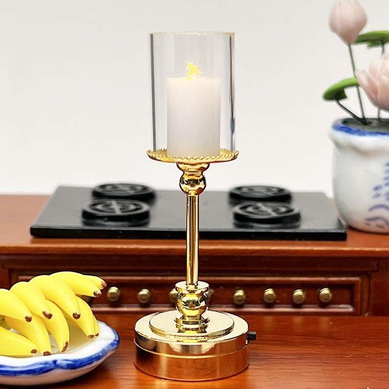 1/12 Scale Mini Luminous Candle Lamp Accessories Miniature Led Wall Sconce Lamp Battery Operated Wi