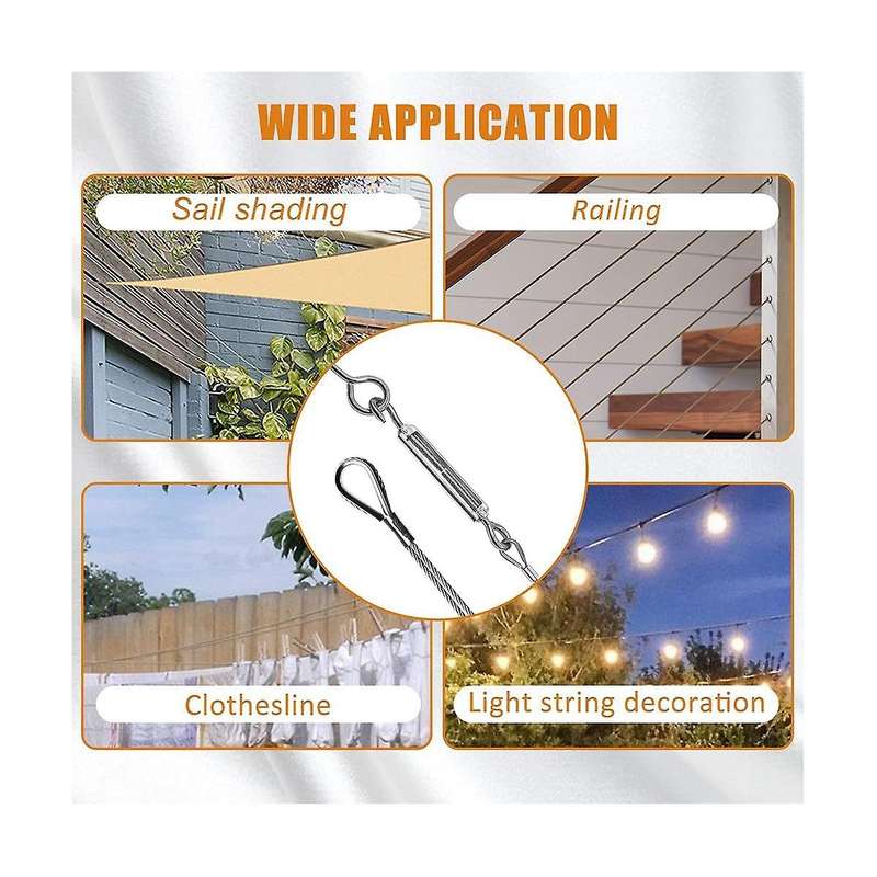 1/16inch Turnbuckle Wire Tensioner Kit Heavy Turnbuckle Cable Railing Kit 115ft Wire Rope Hook and E