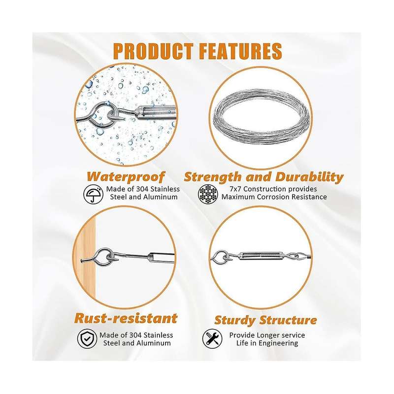 1/16inch Turnbuckle Wire Tensioner Kit Heavy Turnbuckle Cable Railing Kit 115ft Wire Rope Hook and E