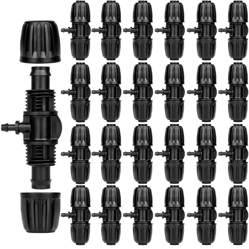 1/2 to 1/4 Drip Irrigation Fittings,25Pack Barbed Tee 1/2Inch Drip Irrigation Tubing to 1/4Inch Irr