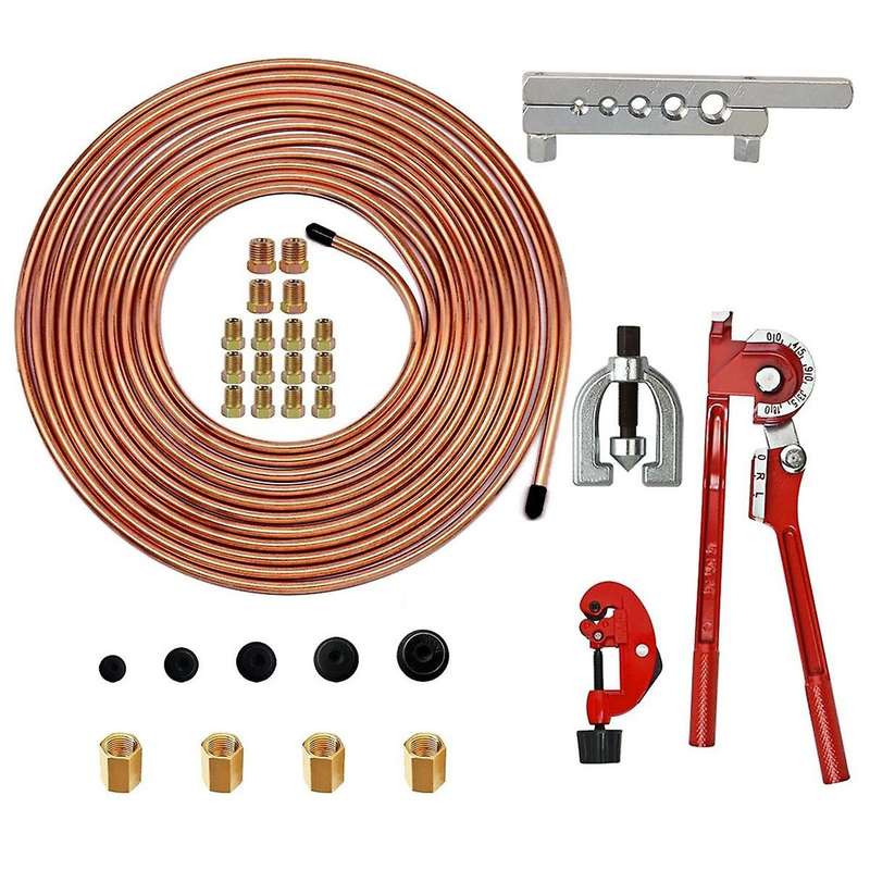 1/4 Brake Line - Brake Tubing Kit 25 Ft. with 16 Inverted Flare Fittings and 4 Unions+Double & Singl