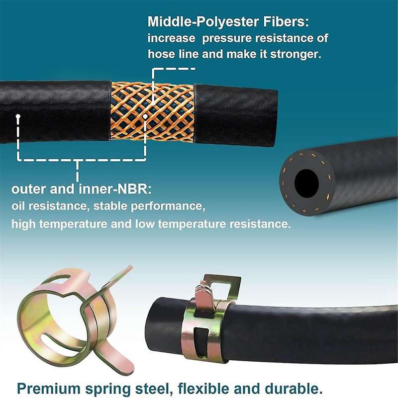 1/4 Fuel Line, Fuel Line Hose 10 Feet, NBR Rubber Gasoline Tube with 20 PCS Fuel Line Clamps, Fuel