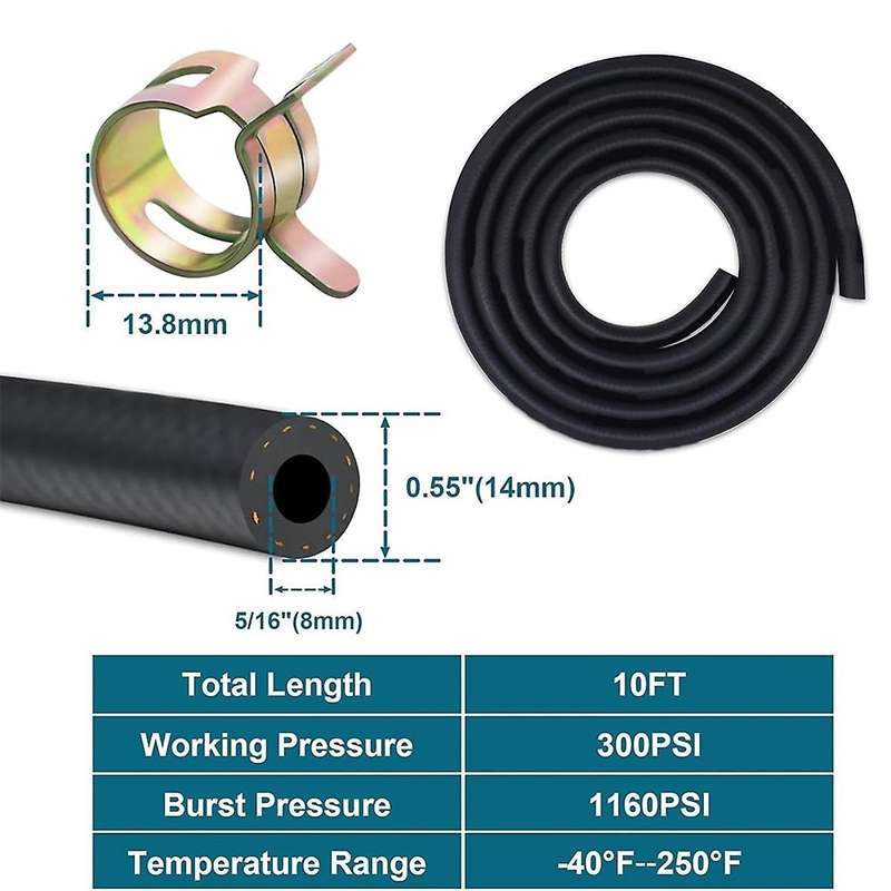 1/4 Fuel Line, Fuel Line Hose 10 Feet, NBR Rubber Gasoline Tube with 20 PCS Fuel Line Clamps, Fuel