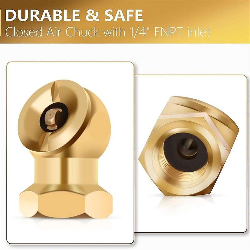1/4Inch Portable Air Chuck Closed Brass Ball Inflator for Inflator Gauge Compressor Accessories, 3 P