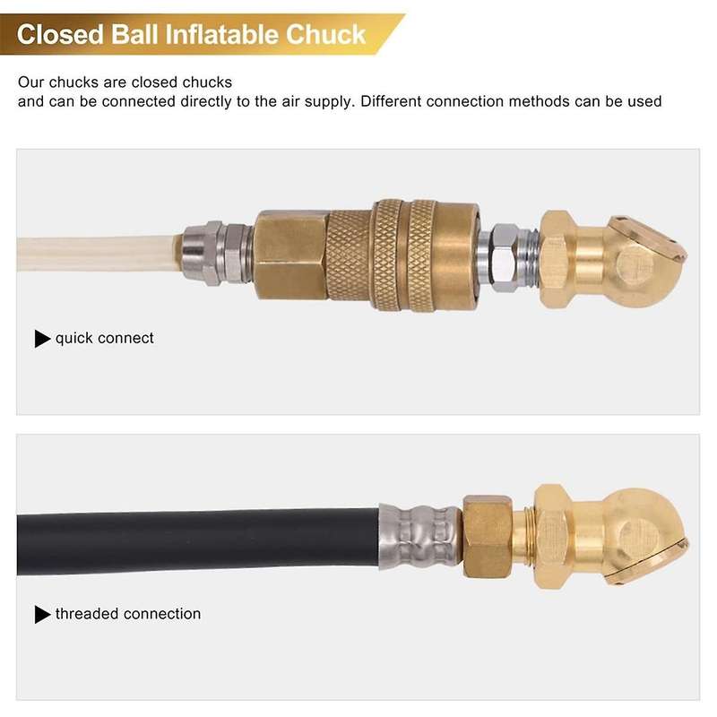 1/4Inch Portable Air Chuck Closed Brass Ball Inflator for Inflator Gauge Compressor Accessories, 3 P