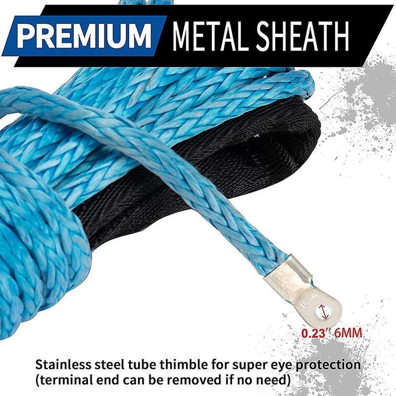 1/4InchX50Feet 7700Lb Synthetic Winch Rope Tow Rope with Protective Cover Off-Road Vehicle Rescue Ro