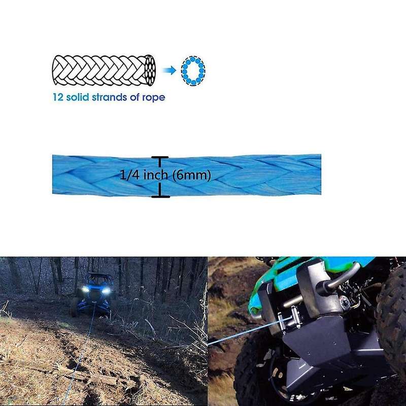 1/4InchX50Feet 7700Lb Synthetic Winch Rope Tow Rope with Protective Cover Off-Road Vehicle Rescue Ro
