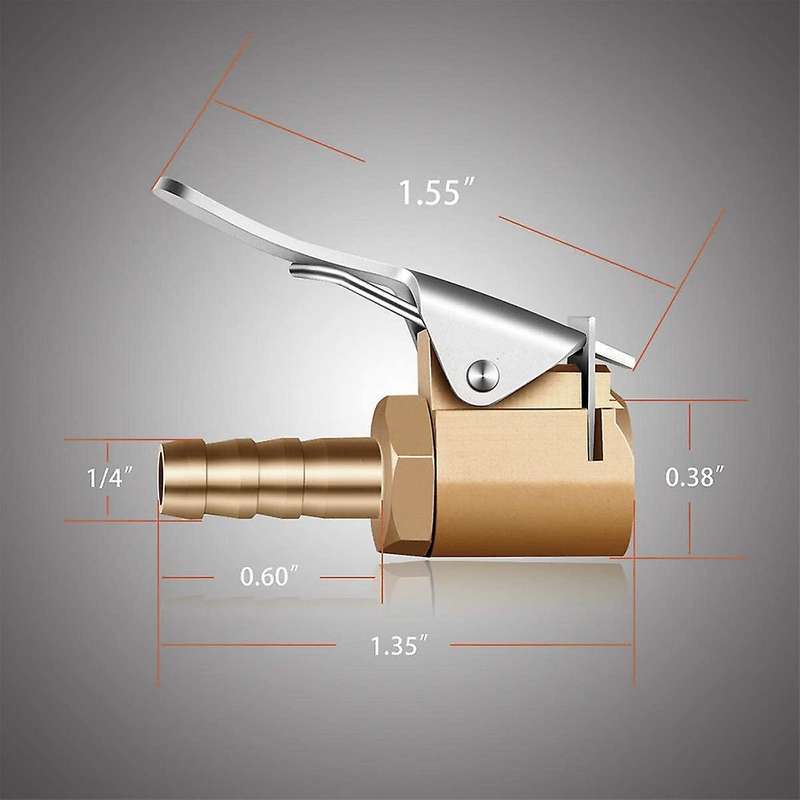 1/4inch Brass Tire Inflator Lock on Chuck,Mini Compressor Tire Inflator Chuck Hose End for Hose Repa