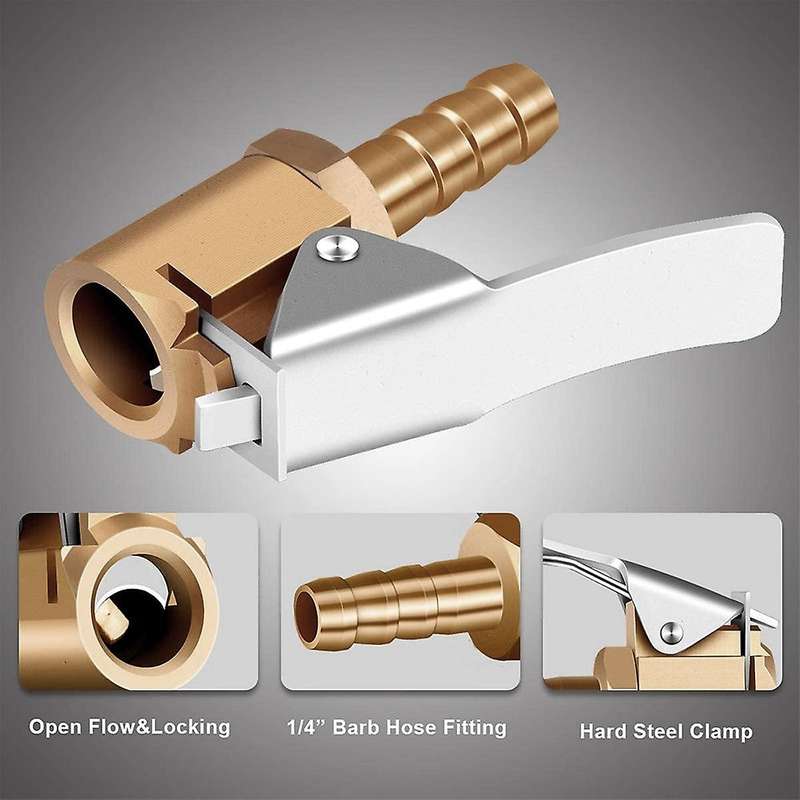 1/4inch Brass Tire Inflator Lock on Chuck,Mini Compressor Tire Inflator Chuck Hose End for Hose Repa