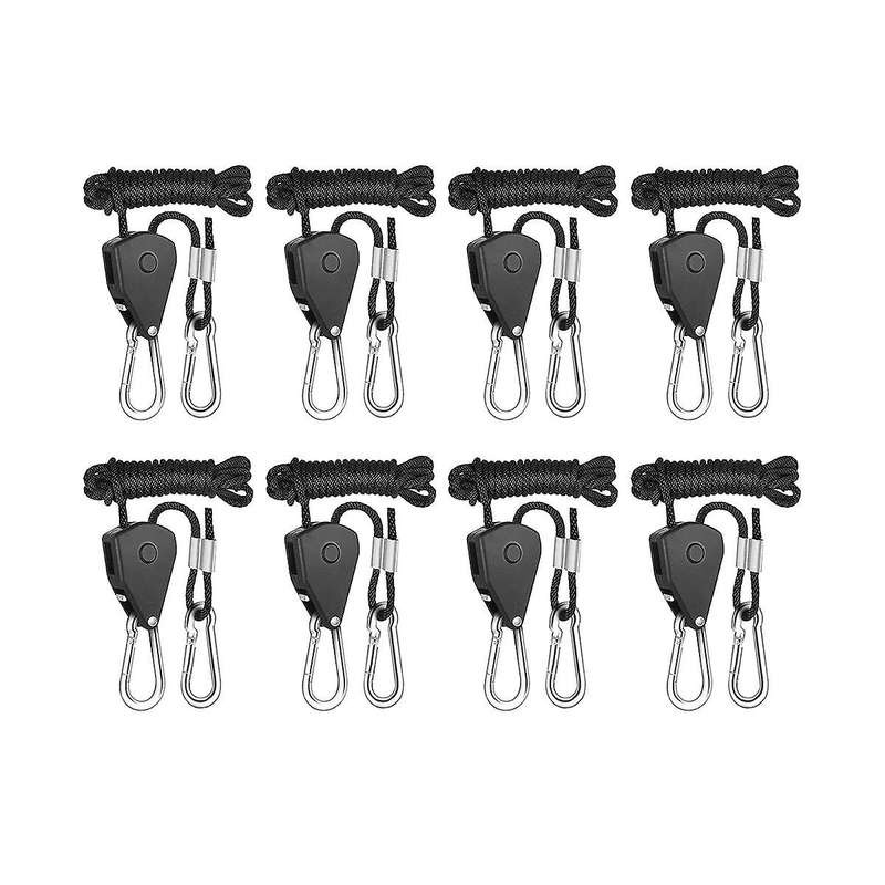 1/8 Inch Adjustable Grow Light Hangers 8pcs 2.4m Long Heavy Duty Rope Ratchet for Grow Tent & Garde