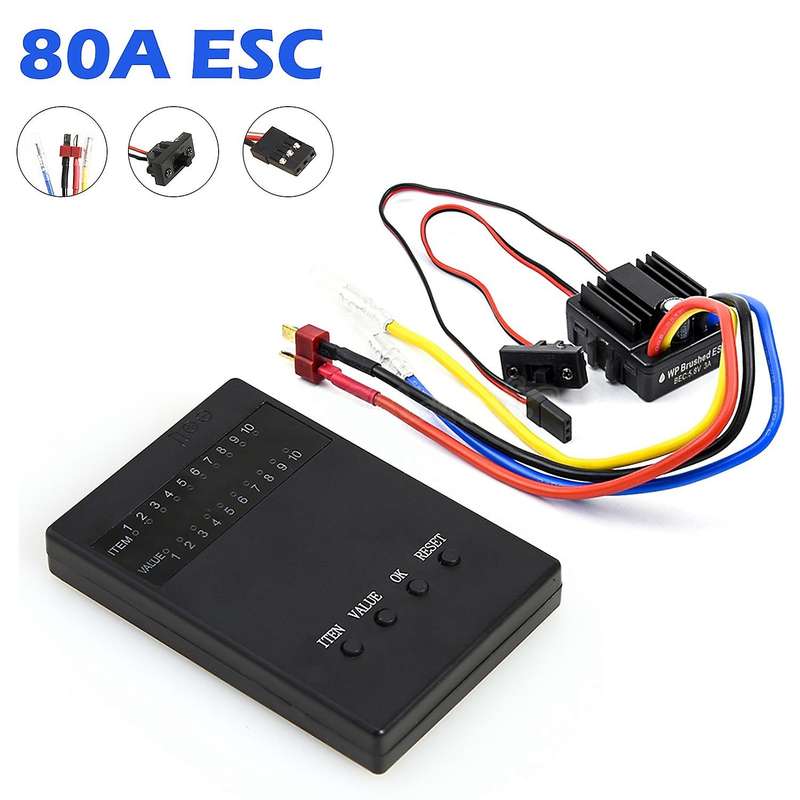 1/8 & 1/10 Crawler Brush Brushed 80A Electronic Speed Controller Waterproof ESC with Program Box