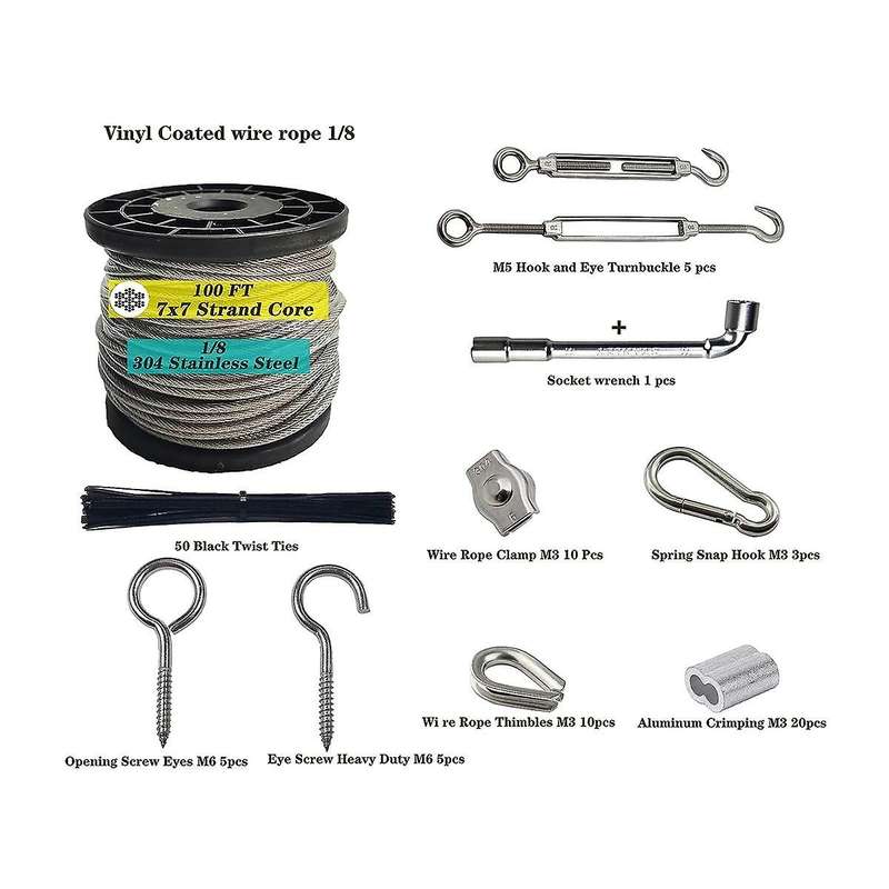 1/8inch Stainless Steel Cable,heavy Duty Turnbuckle Wire Tensioner Kit Cable for Outdoor String Ligh