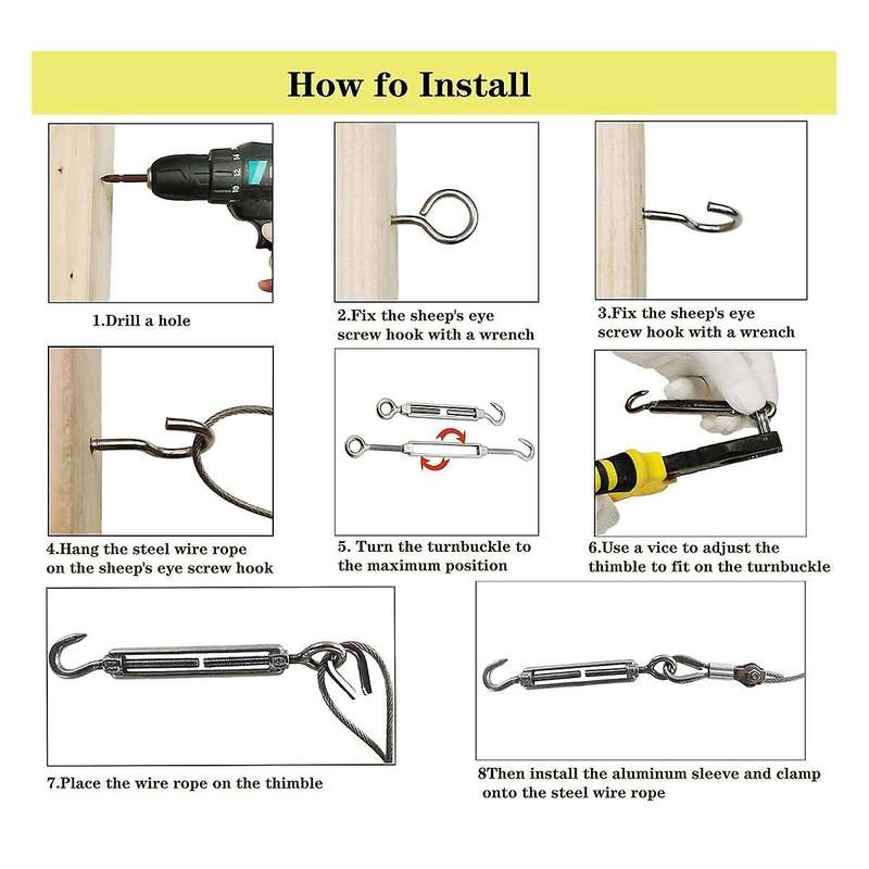 1/8inch Stainless Steel Cable,heavy Duty Turnbuckle Wire Tensioner Kit Cable for Outdoor String Ligh