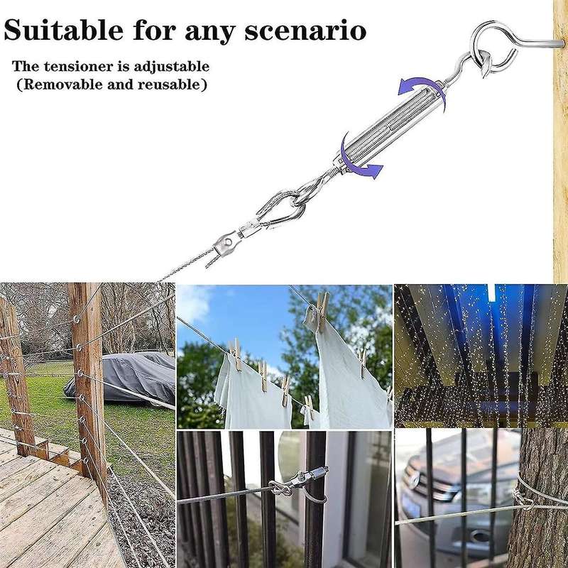 1/8inch Stainless Steel Cable,heavy Duty Turnbuckle Wire Tensioner Kit Cable for Outdoor String Ligh