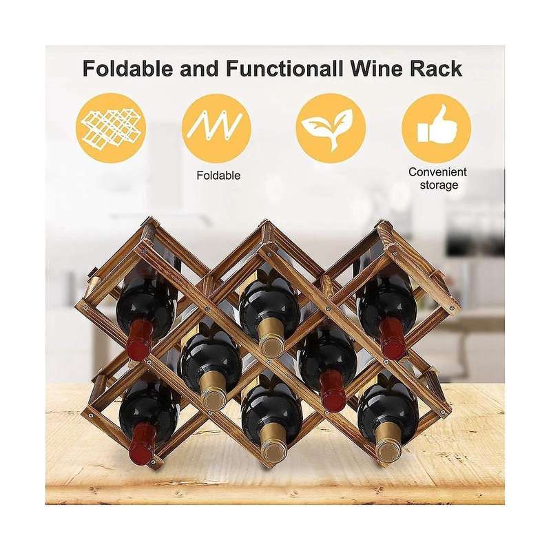 10 Bottles Capacity Foldable Free Standing Wooden Wine Rack Countertop Wine Racks,storage Wine Rack