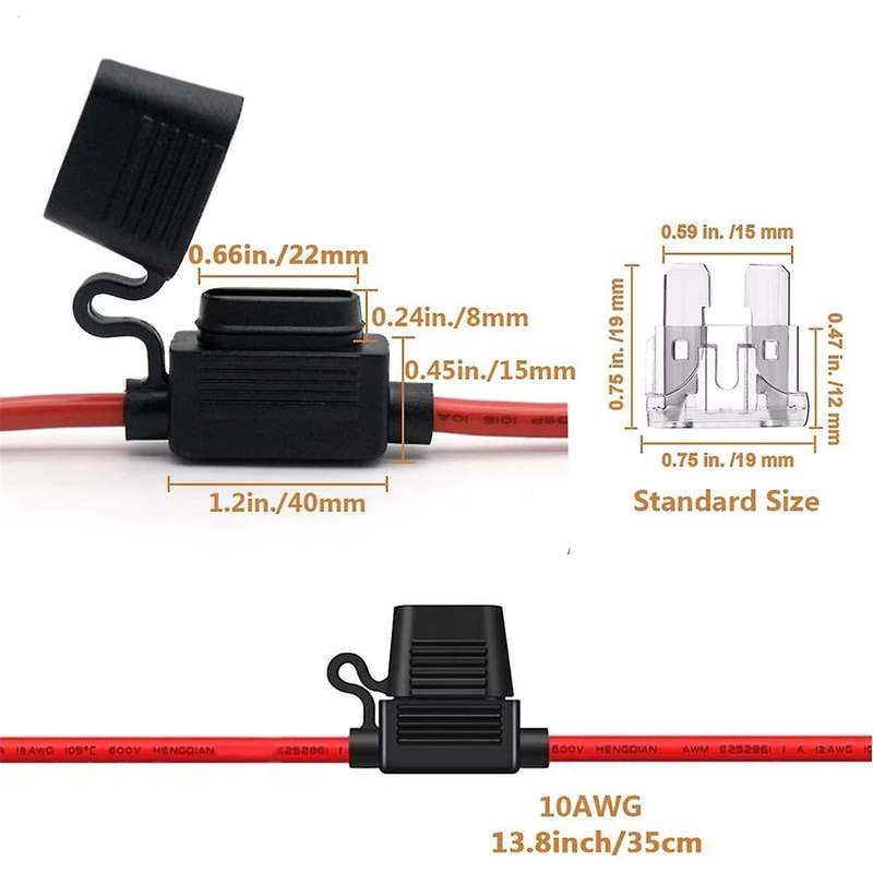 10 Gauge Fuse Holder - 10 AWG Inline Fuse Holder with 40 AMP ATC Blade Fuses (4pack) Automotive Retr