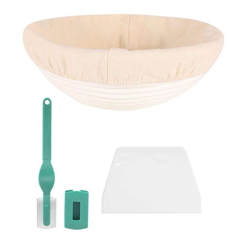 10 Inch Bread Proofing Basket - Banneton Proofing Basket + Cloth Liner + Dough Scraper + Bread Lame