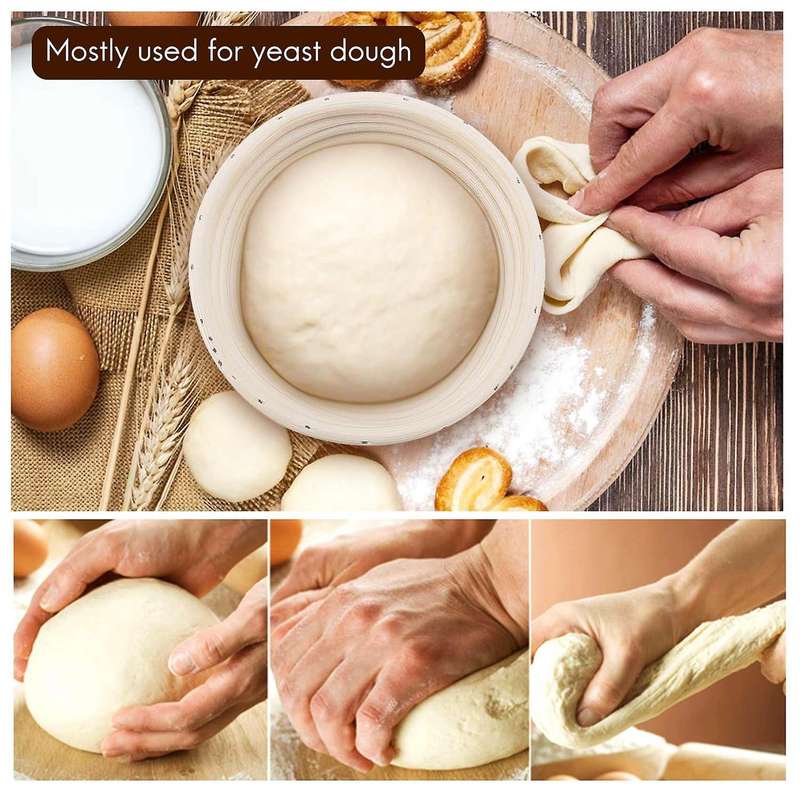 10 Inch Bread Proofing Basket - Banneton Proofing Basket + Cloth Liner + Dough Scraper + Bread Lame