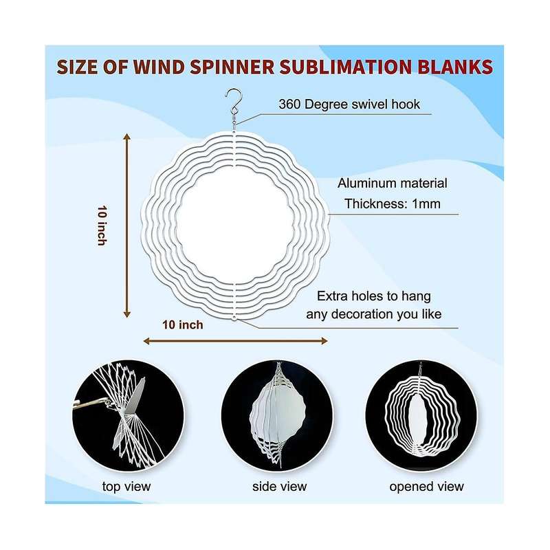 10 Inch Sublimation Wind Spinner Blanks with Ball Spiral Tail 3d Wind Spinner Diy for Suspension Tri
